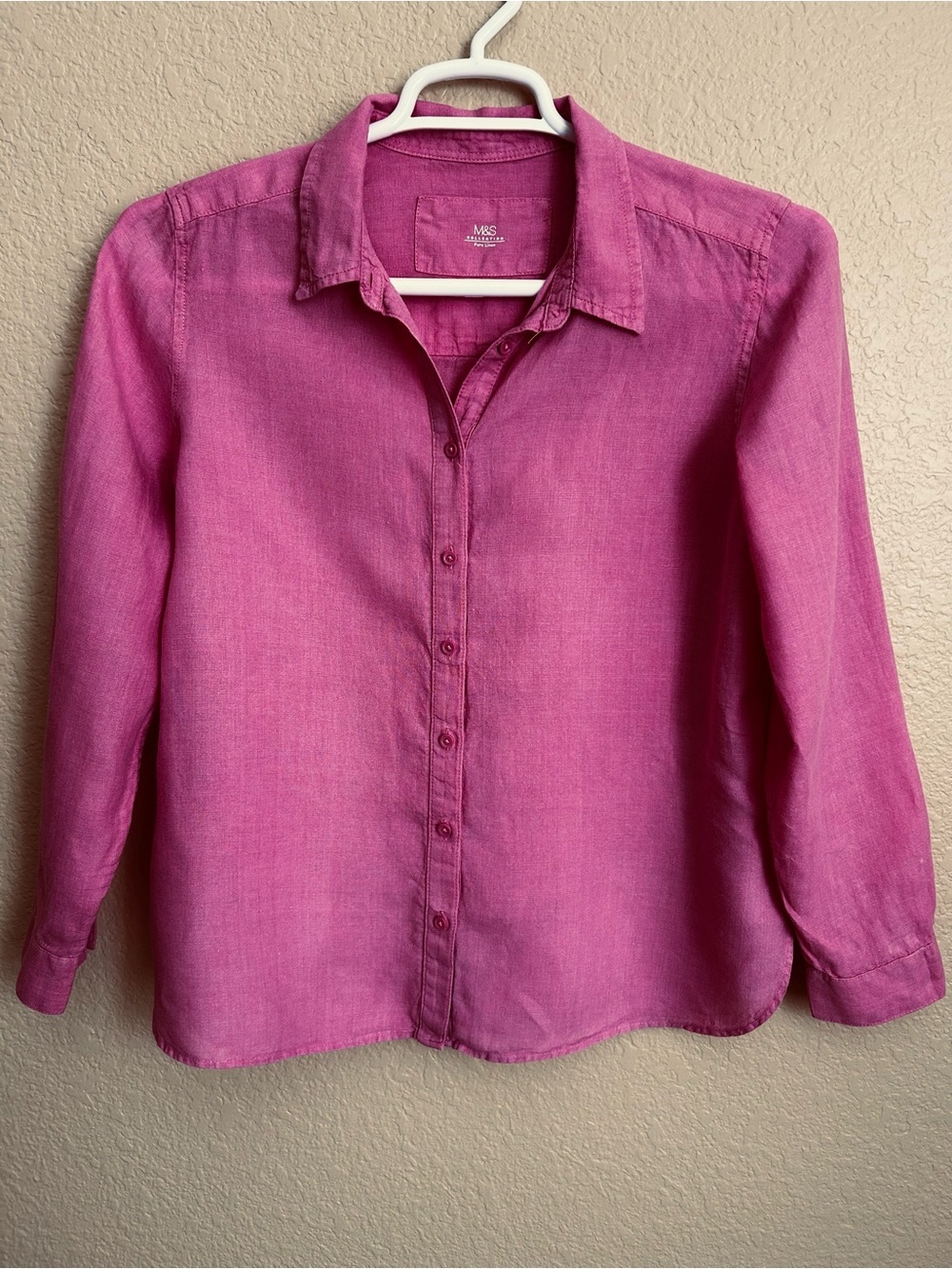 Marks & Spencer Collection Pink Linen Long Sleeve Button Down Shirt